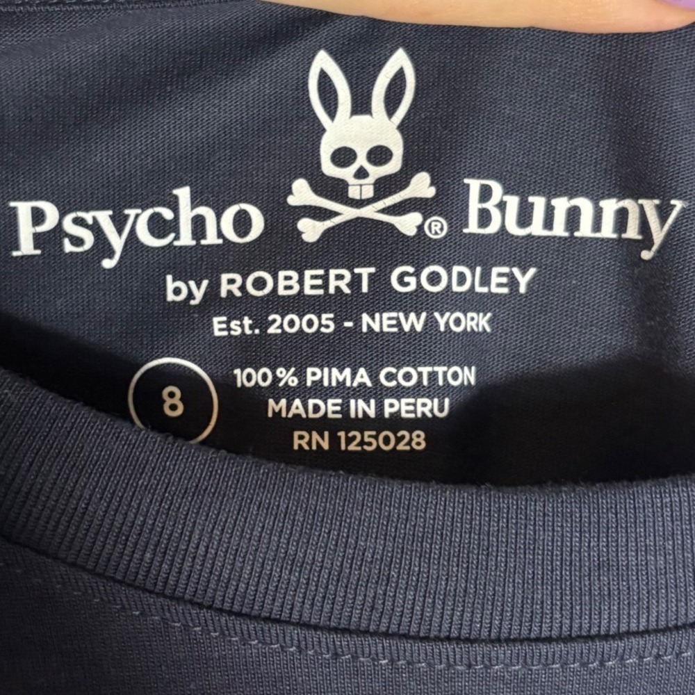 NWOT Psycho Bunny Navy Blue 'Made for Mischief' Pima Cotton T-Shirt Size 8 (XXL) - Picture 4 of 6